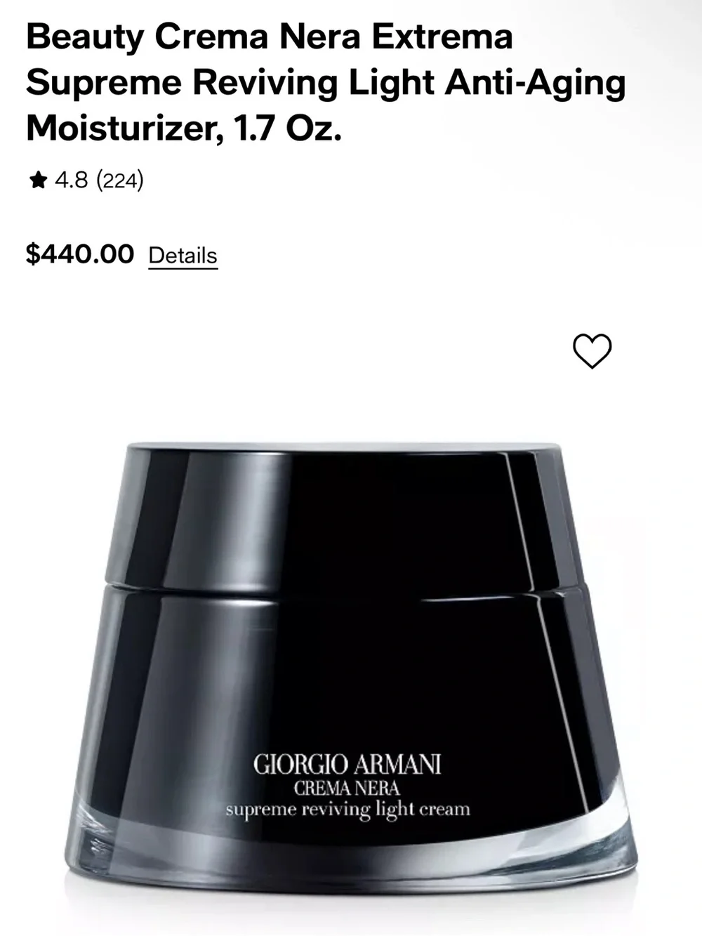 Giorgio Armani LARGE Crema Nera Supreme Light Reviving Cream 50 ml New Sealed